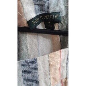 For Cynthia Dress Womens Medium Cream Striped Linen Sleeveless Button Shift